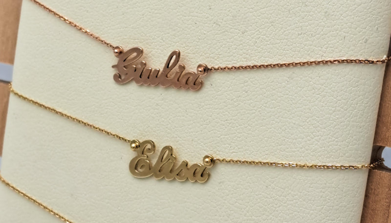 Collana oro 18kt con NOME personalizzabile corsivo (a lastra)