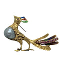 Spilla a forma di Pavone con Perla naturale grigia, Rubini e Smalto. Gioiello Secondo tempo