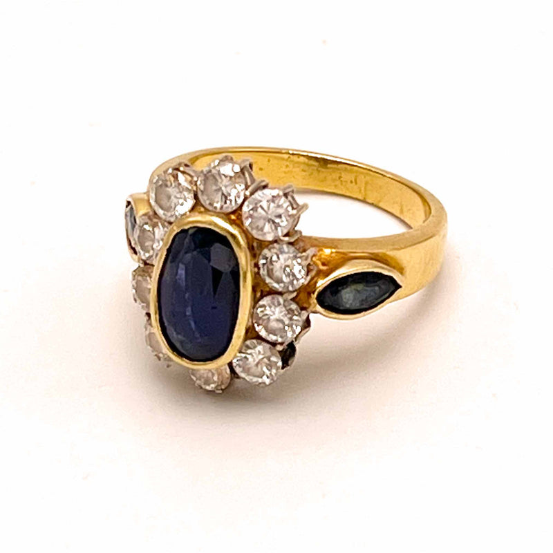 Anello Zaffiro e Diamanti in Oro 18 KT (750°°°)