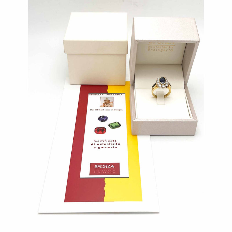 Anello Zaffiro e Diamanti in Oro 18 KT (750°°°)