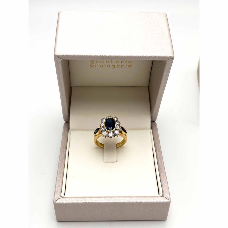 Anello Zaffiro e Diamanti in Oro 18 KT (750°°°)