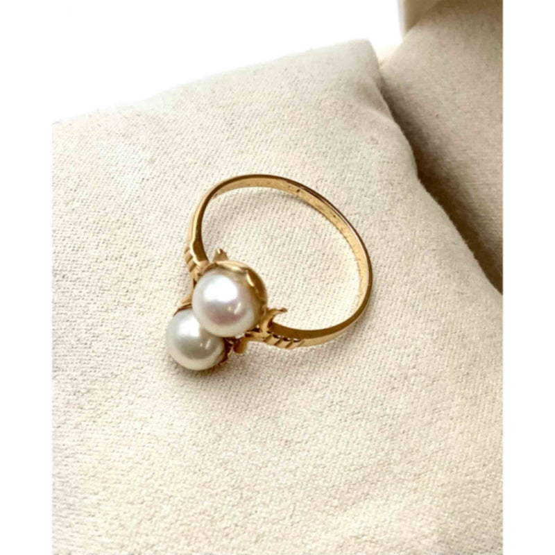 Anello Due Perle di Mare su Oro 3,76 gr. Gioiello Secondo Tempo