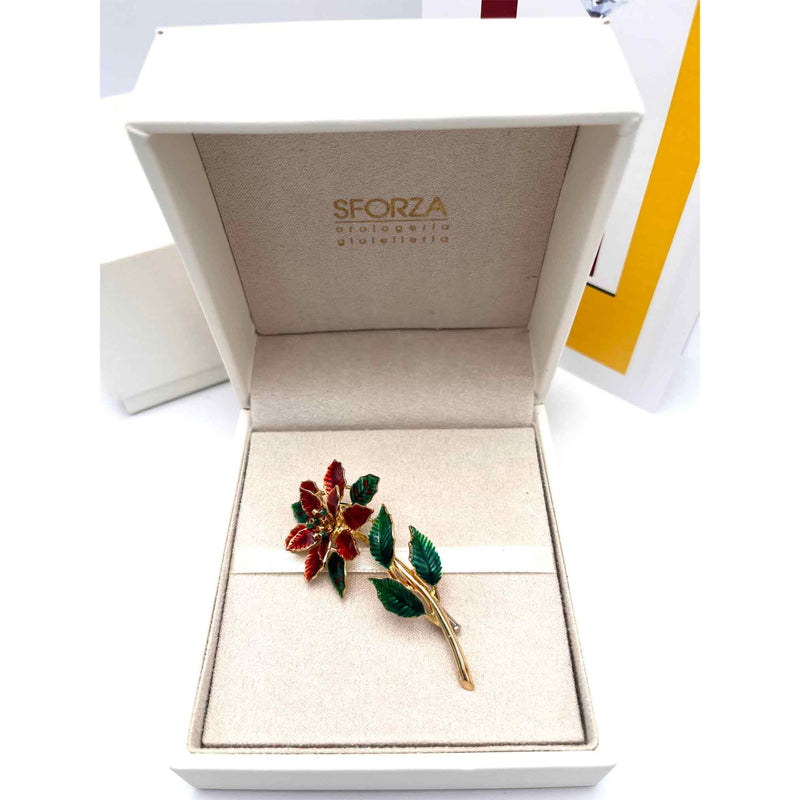 Spilla stella di Natale con Smalti in Oro 750°°° (18 kt.)