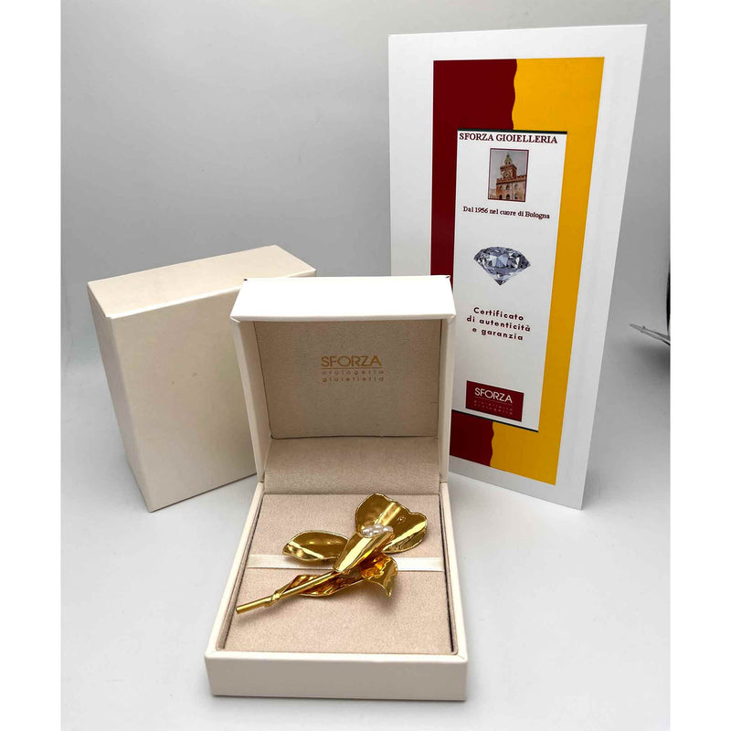 Spilla Giglio in Oro 750°°° (18 kt.) con Perle bianche