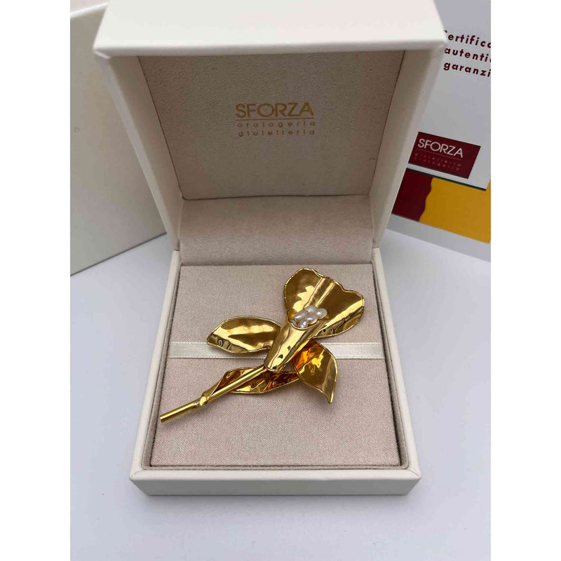 Spilla Giglio in Oro 750°°° (18 kt.) con Perle bianche