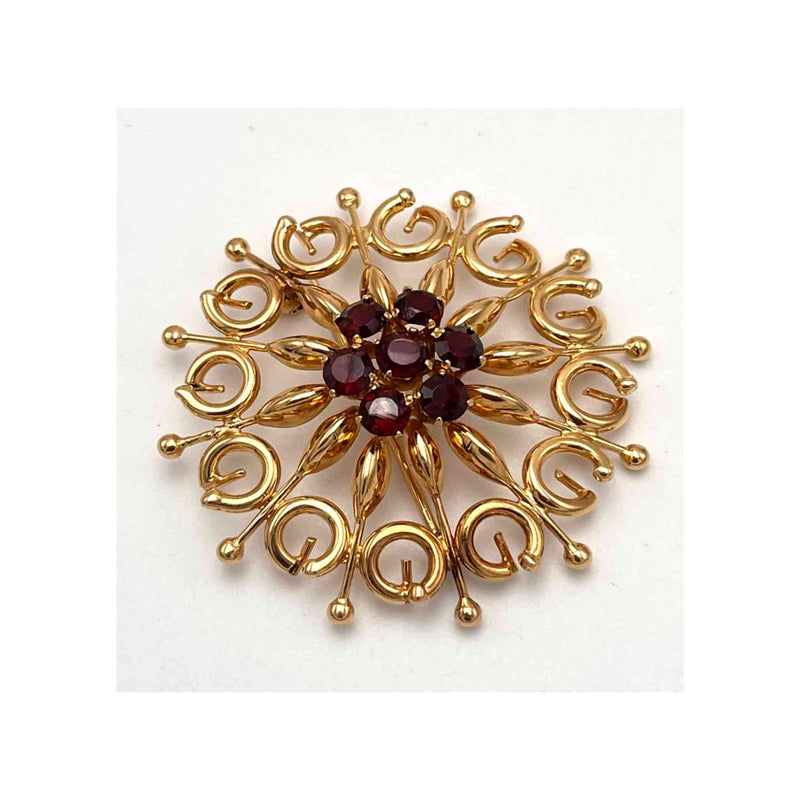 Spilla Rosone in Oro 750°°° (18 kT.) con Granati luminosi