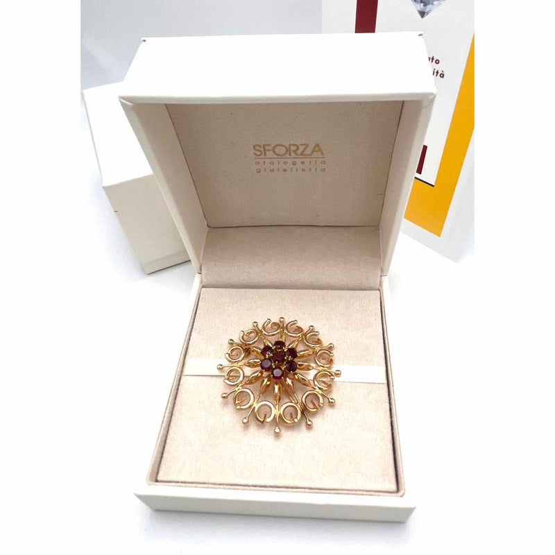 Spilla Rosone in Oro 750°°° (18 kT.) con Granati luminosi