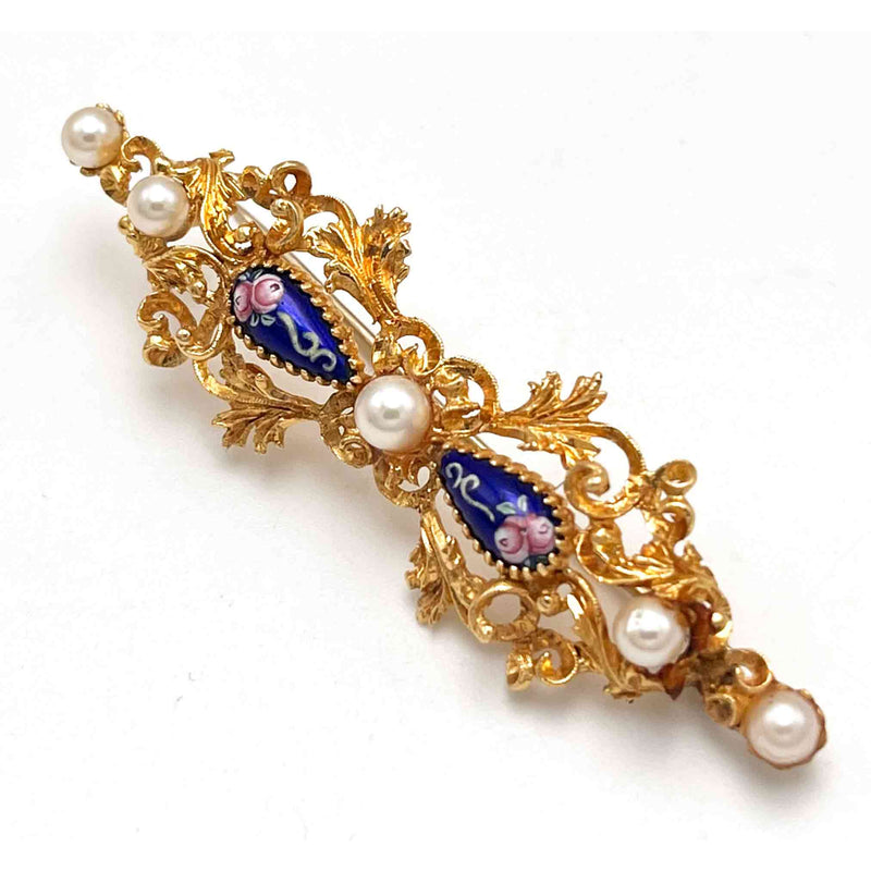 Spilla con Smalti e Perle Oro 750°°° (18 Kt.)