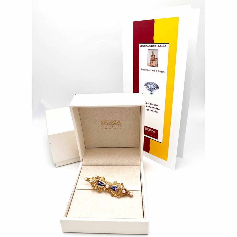 Spilla con Smalti e Perle Oro 750°°° (18 Kt.)