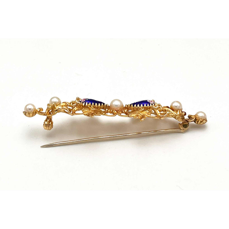 Spilla con Smalti e Perle Oro 750°°° (18 Kt.)