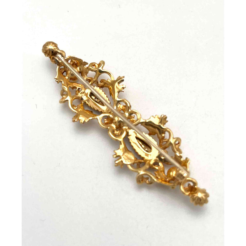 Spilla con Smalti e Perle Oro 750°°° (18 Kt.)