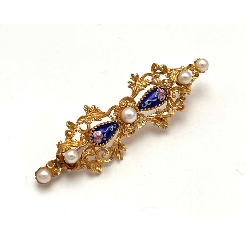 Spilla con Smalti e Perle Oro 750°°° (18 Kt.)
